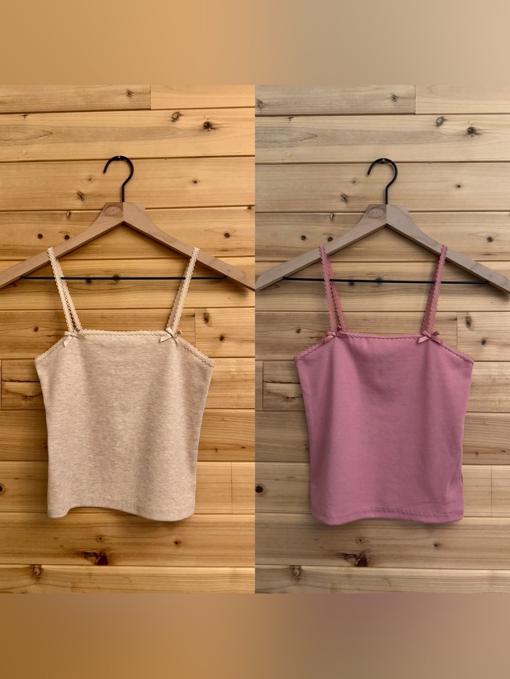 Bundle American Eagle XS Pink & Tan Ribbed Crop Tank Top Bow Basics Coquette